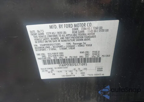 2015 Ford Taurus Limited from USA, damaged, VIN 1FAHP2F85FG171095